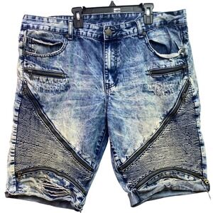 D-Lux Denim Brand Shorts Mens 38 Moto Biker Grunge Distressed Zippers Hip Hop